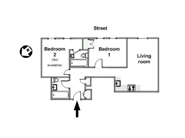 New York 2 Camere da letto stanza in affitto - piantina approssimativa dell' appartamento  (NY-16161)