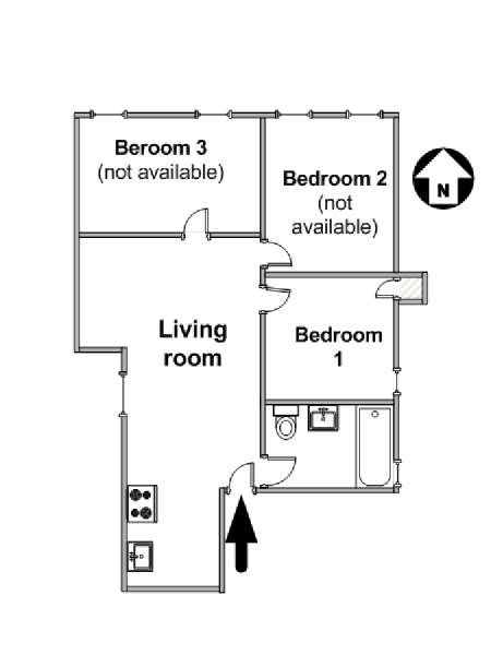 New York 3 Bedroom roommate share apartment - apartment layout  (NY-16195)