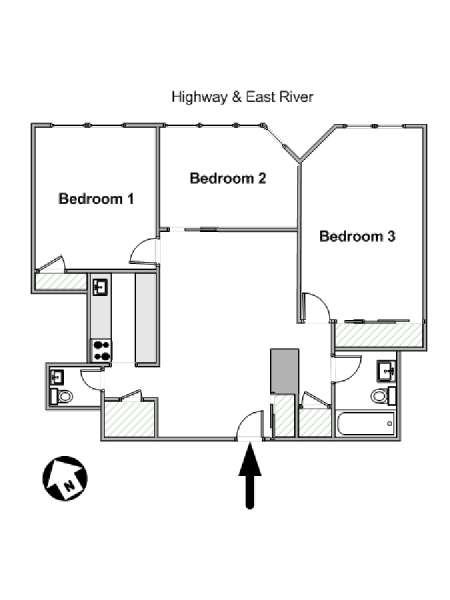 New York 3 Camere da letto appartamento - piantina approssimativa dell' appartamento  (NY-16199)