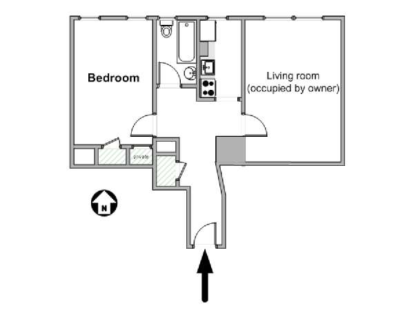 New York 1 Camera da letto stanza in affitto - piantina approssimativa dell' appartamento  (NY-16201)