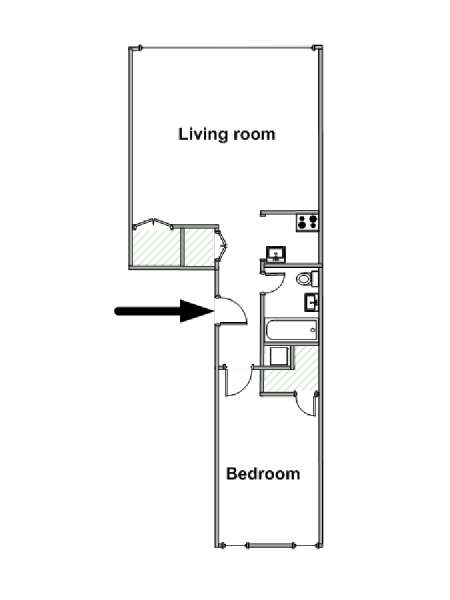 New York 1 Camera da letto appartamento - piantina approssimativa dell' appartamento  (NY-16206)