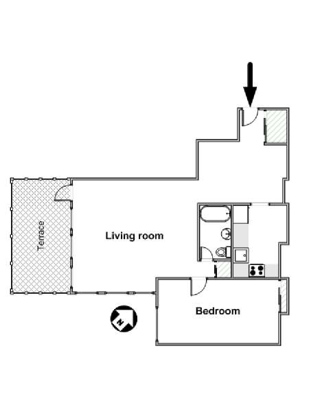 New York 1 Camera da letto stanza in affitto - piantina approssimativa dell' appartamento  (NY-16218)