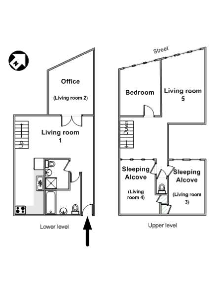 New York 1 Camera da letto - Duplex appartamento - piantina approssimativa dell' appartamento  (NY-16229)