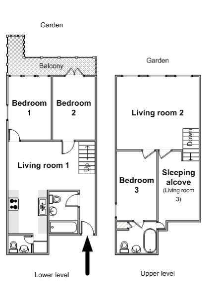 New York 3 Bedroom - Duplex apartment - apartment layout  (NY-16231)