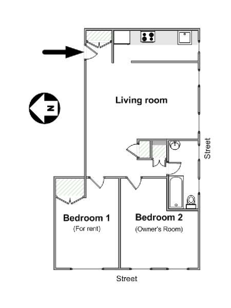 New York 2 Bedroom roommate share apartment - apartment layout  (NY-16232)