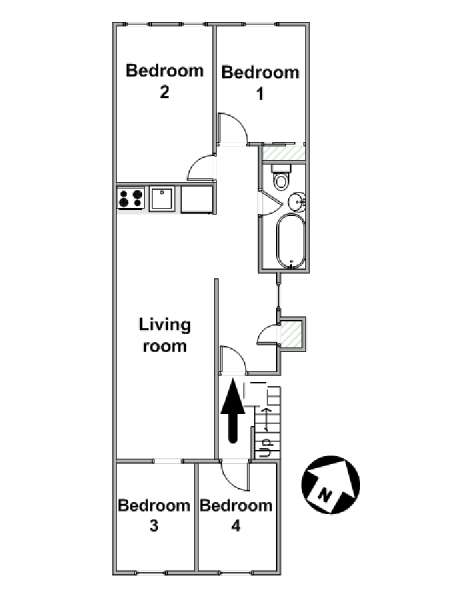 New York 4 Camere da letto appartamento - piantina approssimativa dell' appartamento  (NY-16241)