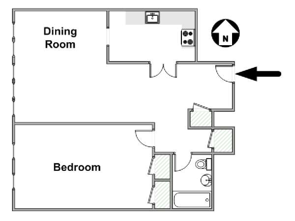 New York 1 Camera da letto stanza in affitto - piantina approssimativa dell' appartamento  (NY-16262)