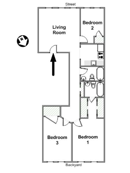 New York 3 Bedroom roommate share apartment - apartment layout  (NY-16294)