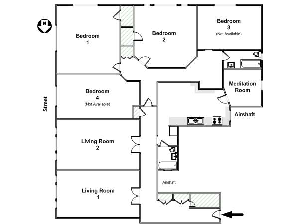 New York 4 Camere da letto stanza in affitto - piantina approssimativa dell' appartamento  (NY-16345)