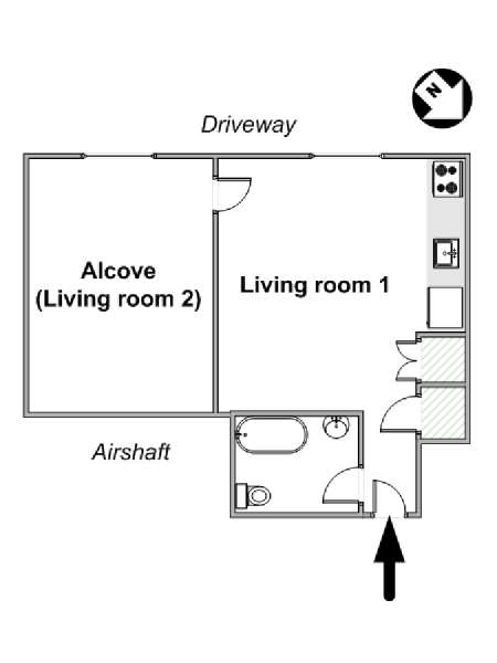 New York Grande monolocale appartamento - piantina approssimativa dell' appartamento  (NY-16346)