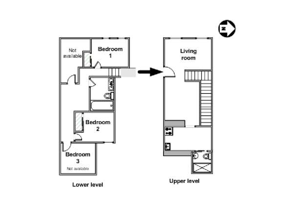New York 3 Camere da letto stanza in affitto - piantina approssimativa dell' appartamento  (NY-16370)