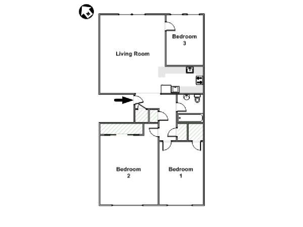 New York 3 Bedroom accommodation - apartment layout  (NY-16388)