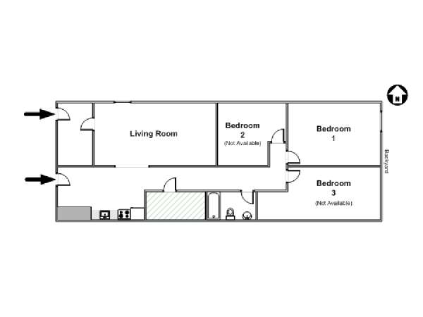 New York 3 Bedroom roommate share apartment - apartment layout  (NY-16391)