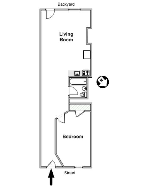 New York 1 Camera da letto appartamento - piantina approssimativa dell' appartamento  (NY-16395)