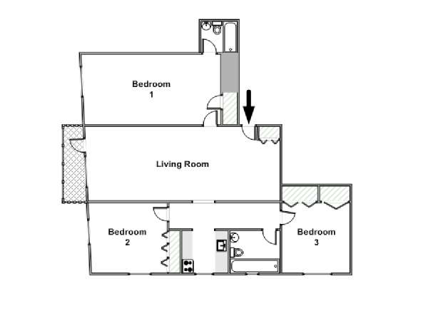 New York 3 Camere da letto appartamento - piantina approssimativa dell' appartamento  (NY-16398)