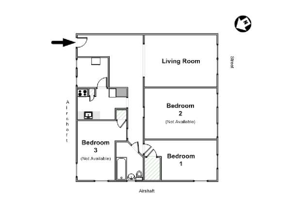 New York 3 Bedroom roommate share apartment - apartment layout  (NY-16406)