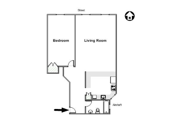 New York 1 Camera da letto appartamento - piantina approssimativa dell' appartamento  (NY-16412)