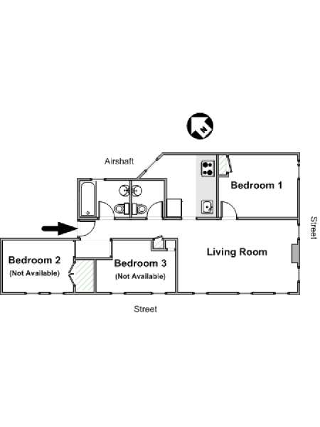 New York 3 Bedroom roommate share apartment - apartment layout  (NY-16414)