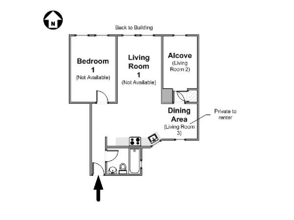 New York 1 Camera da letto stanza in affitto - piantina approssimativa dell' appartamento  (NY-16423)