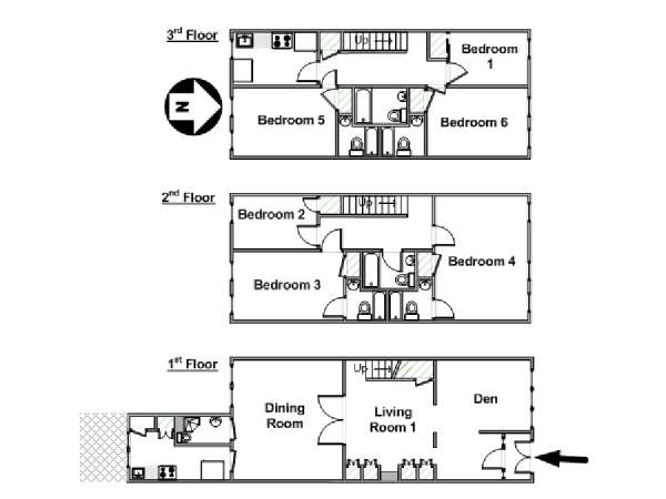 New York T7 - Triplex appartement colocation - plan schématique  (NY-16437)