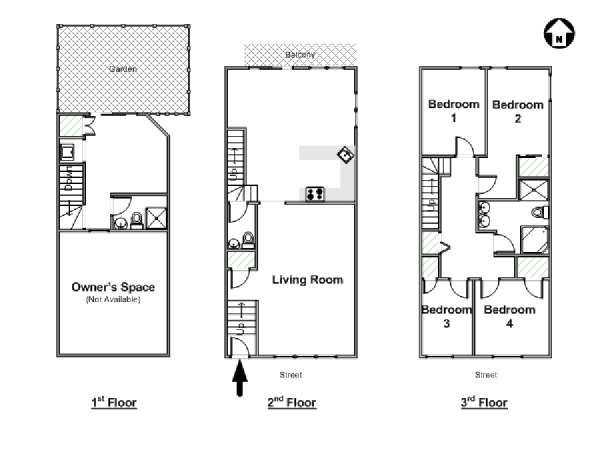 New York 6 Camere da letto - Triplex stanza in affitto - piantina approssimativa dell' appartamento  (NY-16444)