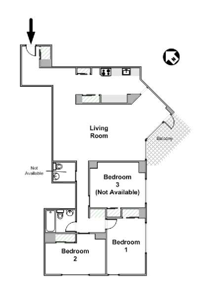 New York 3 Bedroom roommate share apartment - apartment layout  (NY-16456)