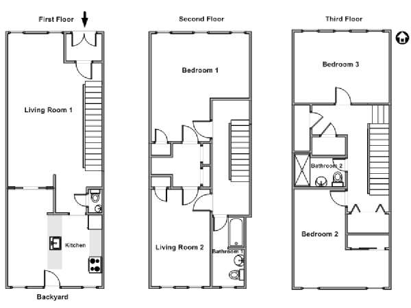 New York 3 Bedroom accommodation - apartment layout  (NY-16465)