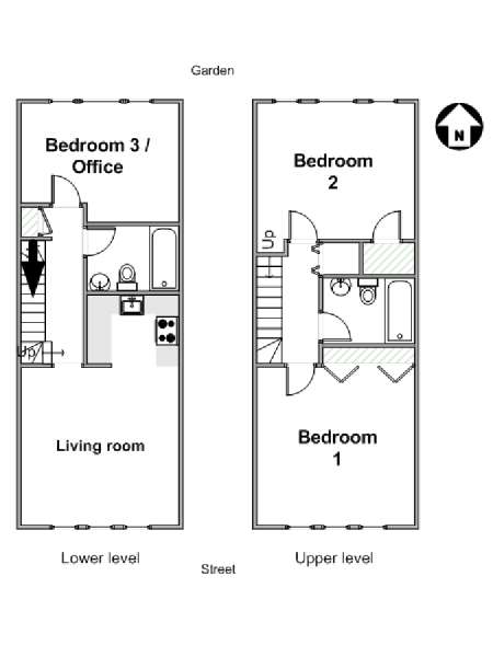 New York 3 Bedroom - Duplex apartment - apartment layout  (NY-16495)