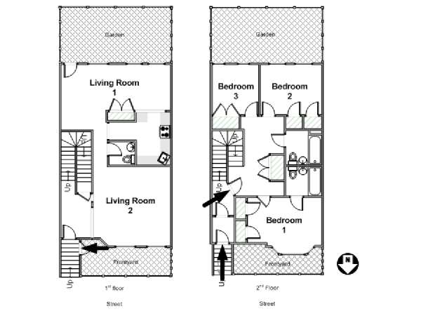 New York 3 Bedroom - Duplex apartment - apartment layout  (NY-16519)