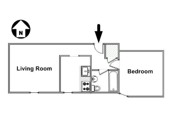 New York 1 Camera da letto appartamento - piantina approssimativa dell' appartamento  (NY-16535)
