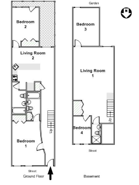 New York 4 Bedroom - Duplex accommodation - apartment layout  (NY-16635)