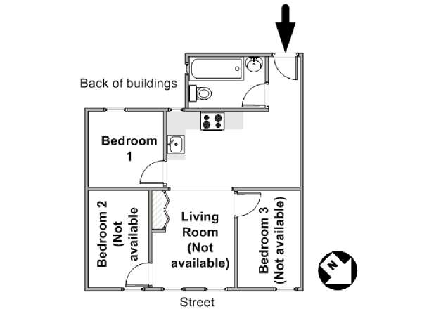 New York 3 Bedroom roommate share apartment - apartment layout  (NY-16656)