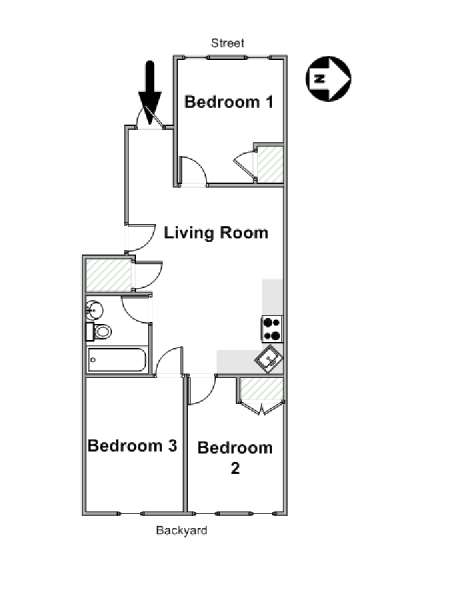 New York 3 Bedroom roommate share apartment - apartment layout  (NY-16712)