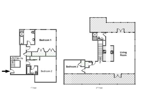 New York 3 Camere da letto - Duplex - Attico appartamento - piantina approssimativa dell' appartamento  (NY-16729)