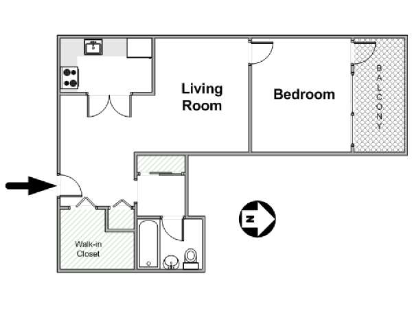 New York 1 Camera da letto appartamento - piantina approssimativa dell' appartamento  (NY-16810)