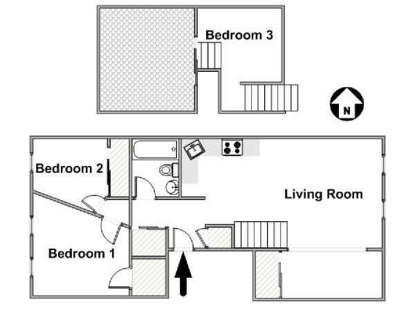 New York 3 Camere da letto - Attico appartamento - piantina approssimativa dell' appartamento  (NY-16812)