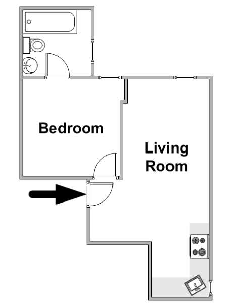 New York 1 Camera da letto appartamento - piantina approssimativa dell' appartamento  (NY-16826)