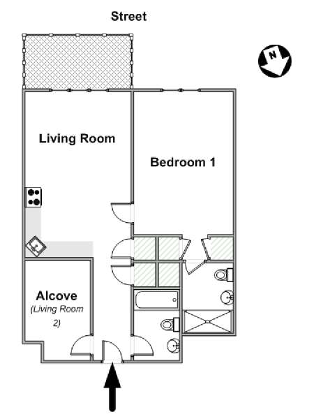 New York 1 Camera da letto appartamento - piantina approssimativa dell' appartamento  (NY-16862)