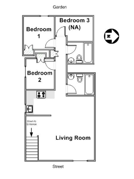 New York 3 Bedroom roommate share apartment - apartment layout  (NY-16884)