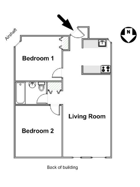 New York 2 Camere da letto stanza in affitto - piantina approssimativa dell' appartamento  (NY-16899)