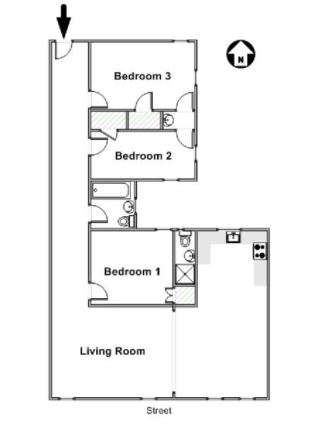 New York 3 Camere da letto stanza in affitto - piantina approssimativa dell' appartamento  (NY-16904)