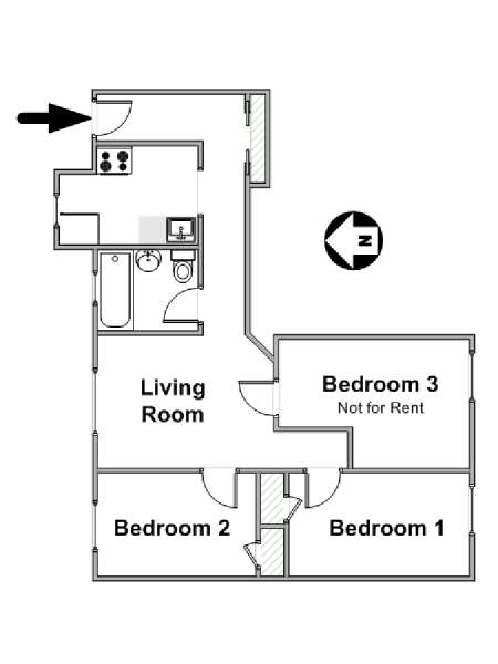 New York 3 Bedroom roommate share apartment - apartment layout  (NY-16989)