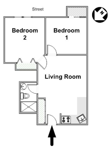 New York 2 Camere da letto stanza in affitto - piantina approssimativa dell' appartamento  (NY-16990)