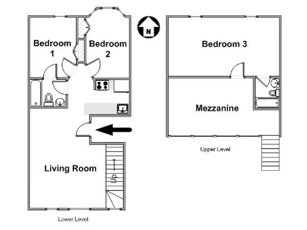 New York 3 Bedroom - Loft - Duplex apartment - apartment layout  (NY-17003)