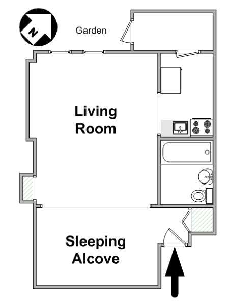 New York Grande monolocale appartamento - piantina approssimativa dell' appartamento  (NY-17004)