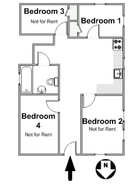 New York 4 Bedroom roommate share apartment - apartment layout  (NY-17006)