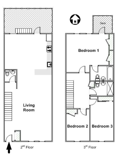 New York 3 Bedroom - Duplex apartment - apartment layout  (NY-17031)