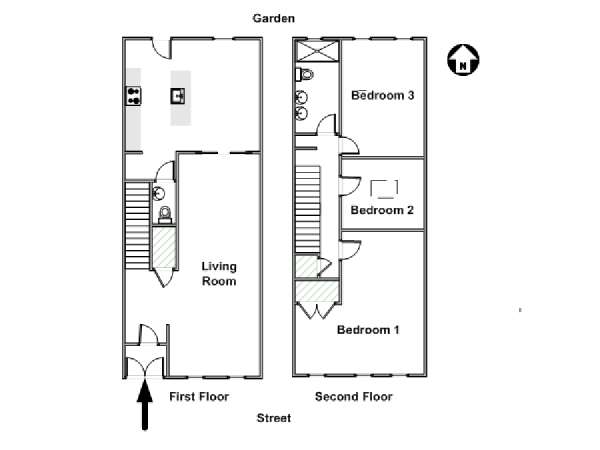 New York 3 Bedroom - Duplex apartment - apartment layout  (NY-17046)