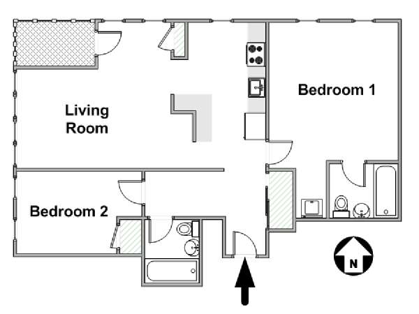 New York 2 Camere da letto appartamento - piantina approssimativa dell' appartamento  (NY-17097)