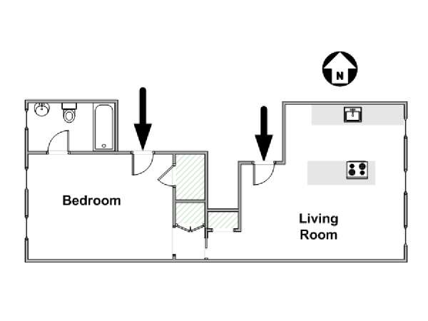 New York 1 Camera da letto appartamento - piantina approssimativa dell' appartamento  (NY-17119)